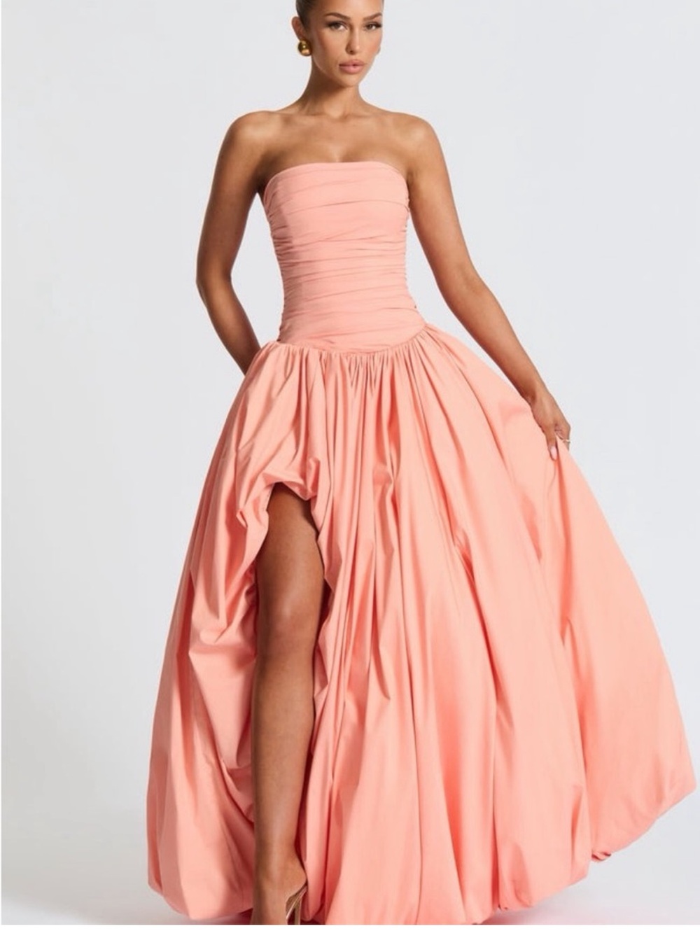 Babyboo Strapless Maxi High Slit Coral Jillian Bubble Evening Gown Size Small